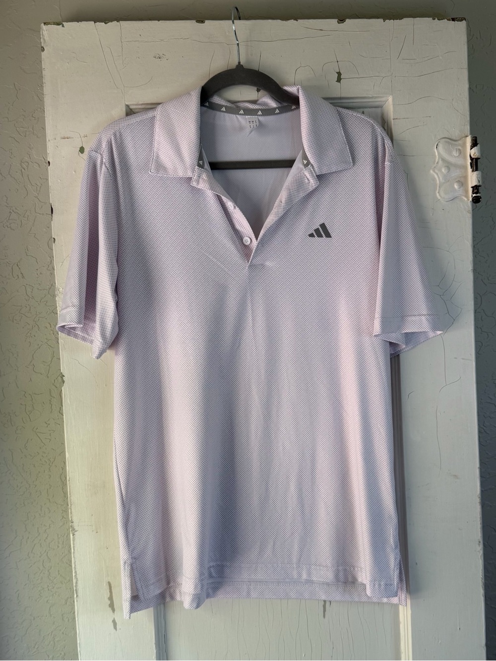 Adidas Golf Polo Shirt Mens Small Light Purple White Geometric Print Athletic